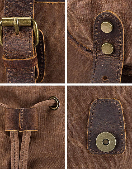 Load image into Gallery viewer, Leather Backpack for Men, Waxed Canvas Shoulder Rucksack for Travel School
