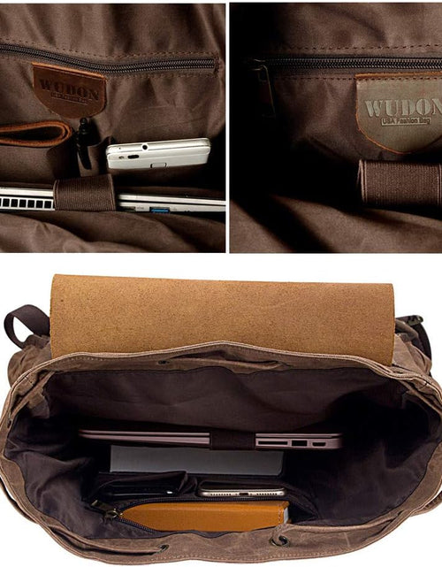Load image into Gallery viewer, Leather Backpack for Men, Waxed Canvas Shoulder Rucksack for Travel School
