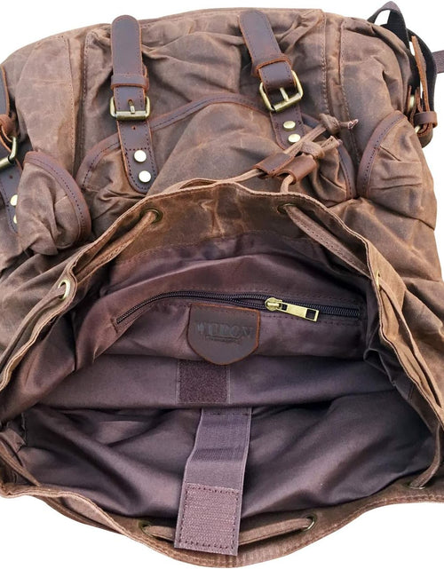 Load image into Gallery viewer, Leather Backpack for Men, Waxed Canvas Shoulder Rucksack for Travel School
