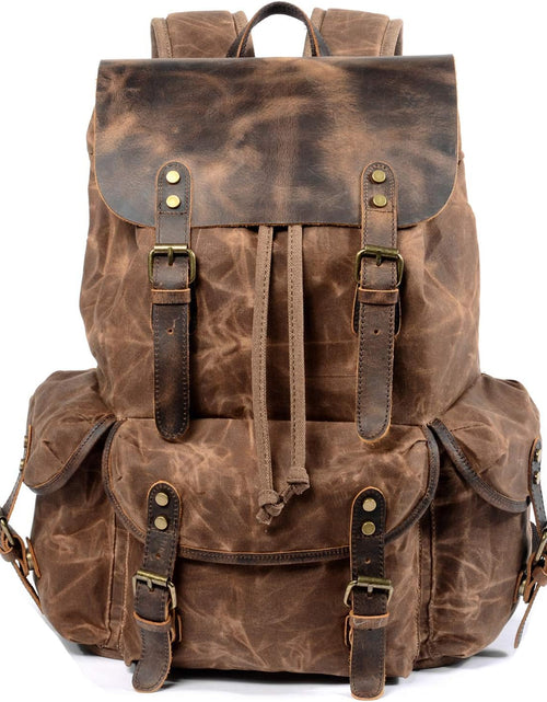 Load image into Gallery viewer, Leather Backpack for Men, Waxed Canvas Shoulder Rucksack for Travel School
