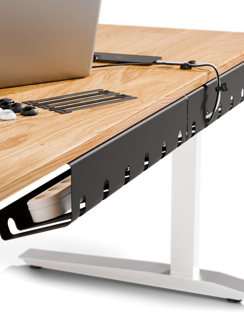 Load image into Gallery viewer, Cable Management under Desk for Easy Mounting Under-Table I Set of 3 - with 10X Cable Ties I Desk Organizer for Office/Home Office Table Thoughtful Cable Tray Holder, Black
