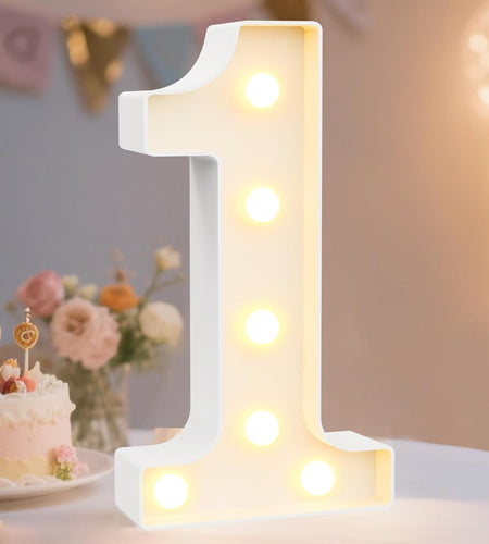 Decorative Led Light up Number Letters, White Plastic Marquee Number Lights Sign Party Wedding Decor Battery Operated Number (1)