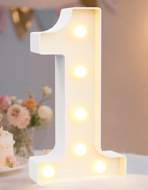 Load image into Gallery viewer, Decorative Led Light up Number Letters, White Plastic Marquee Number Lights Sign Party Wedding Decor Battery Operated Number (1)
