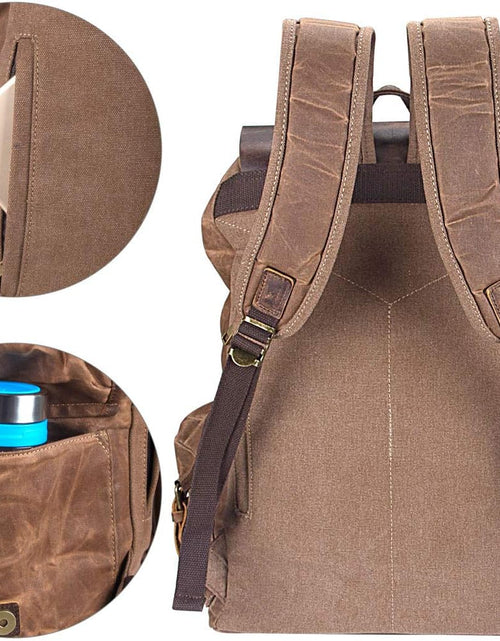 Load image into Gallery viewer, Leather Backpack for Men, Waxed Canvas Shoulder Rucksack for Travel School
