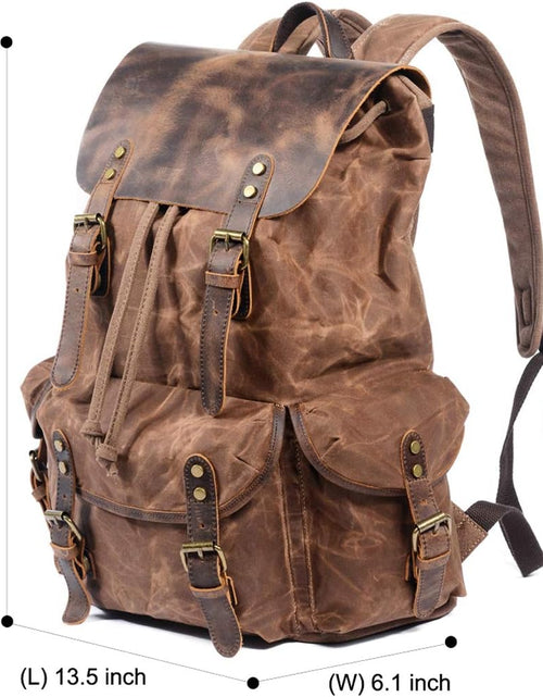 Load image into Gallery viewer, Leather Backpack for Men, Waxed Canvas Shoulder Rucksack for Travel School

