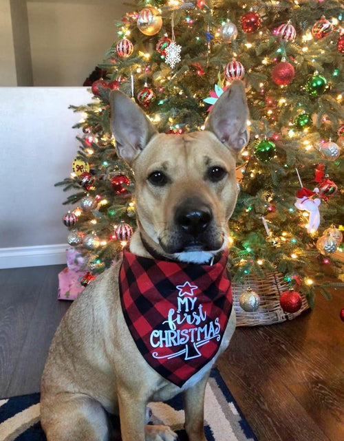 Load image into Gallery viewer, Dog First Christmas Bandana,Red Plaid Xmas Puppy Scarf
